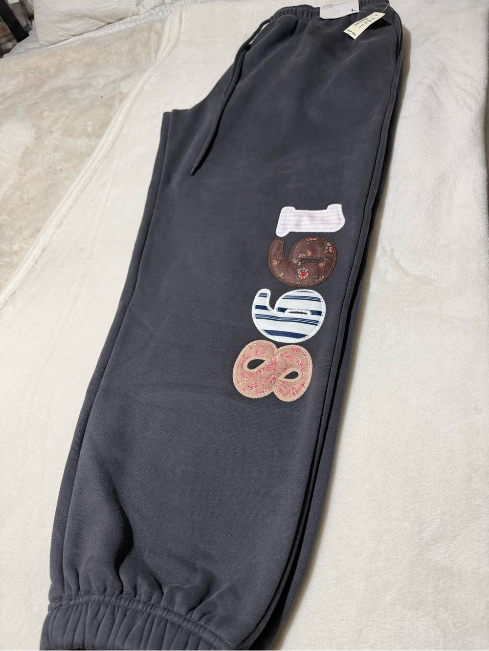 Aeropostale Charcoal Gray Jogger Pants with Playful Patch Accents